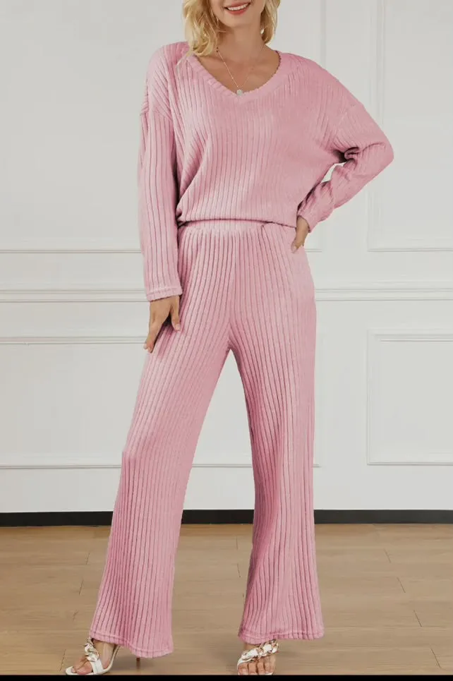 Sets- Pink 2 Piece Ribbed Knit