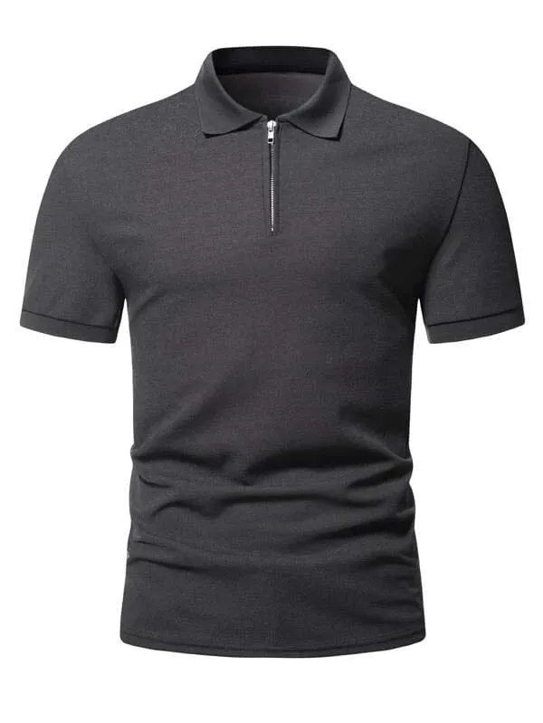 SLATE GREY ZIPPER POLO SHIRT