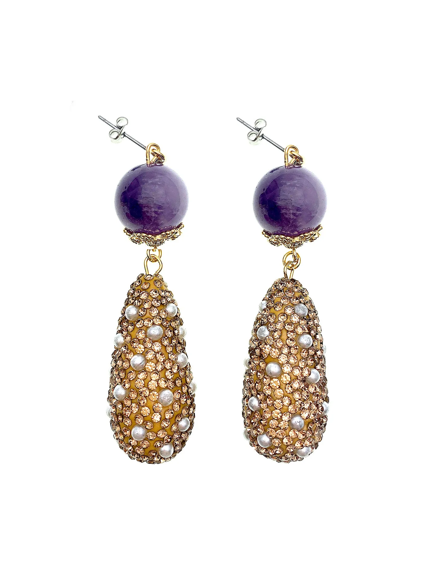 Sophisticated Amethyst With Teardrop Rhinestones Dangle Earrings FE015