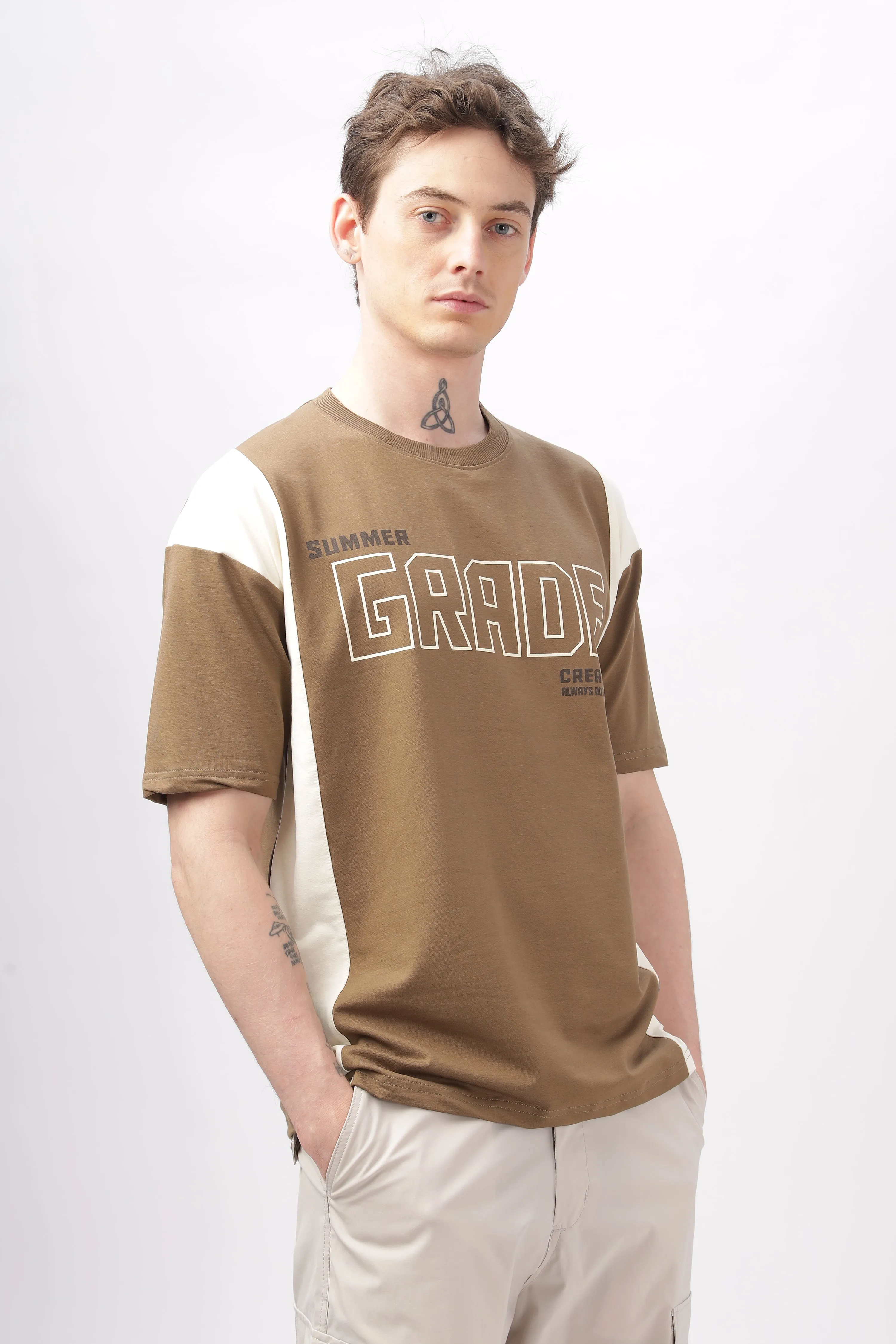 Summer Grade Drop Shoulder Brown T-shirt