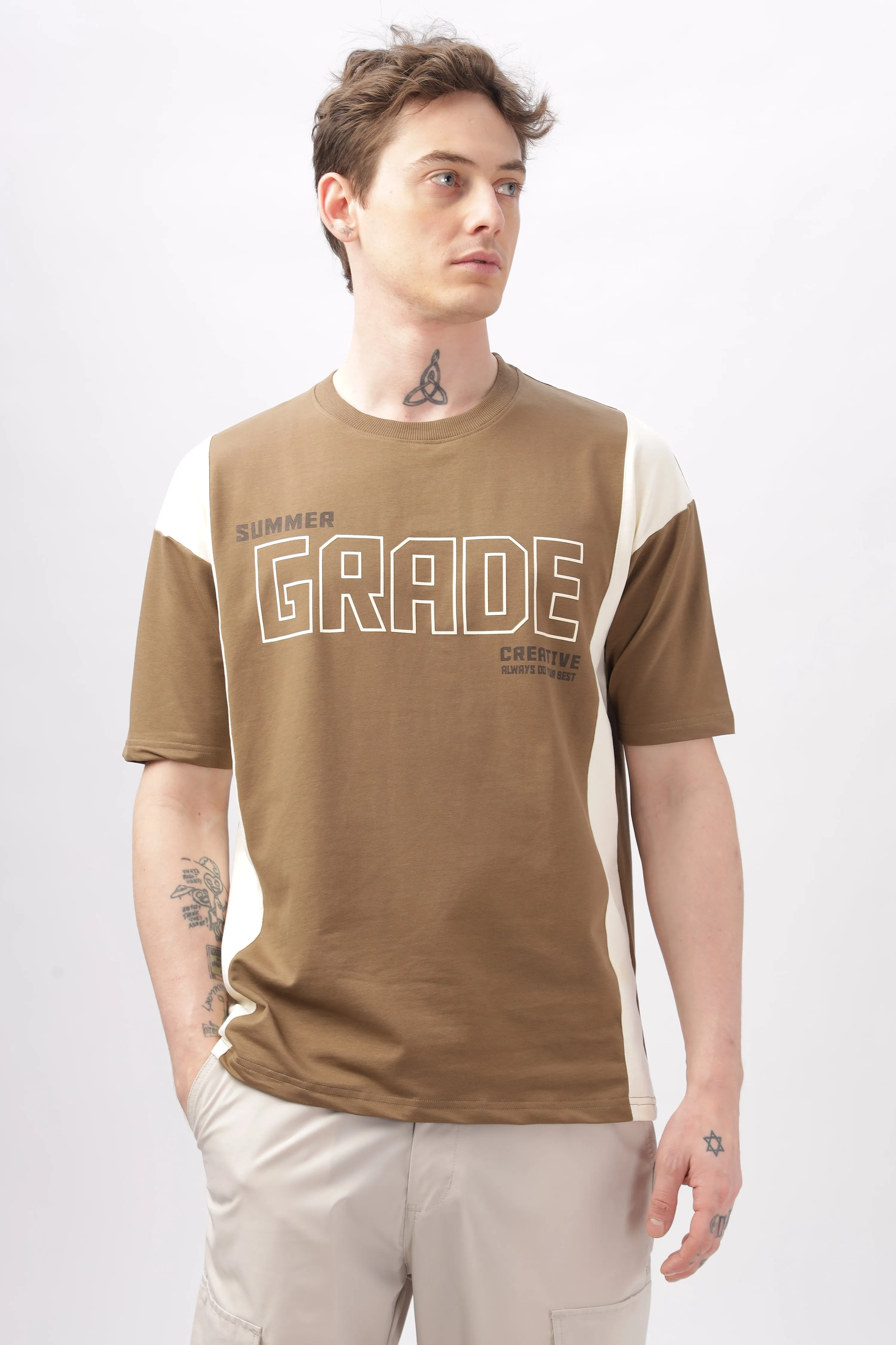 Summer Grade Drop Shoulder Brown T-shirt