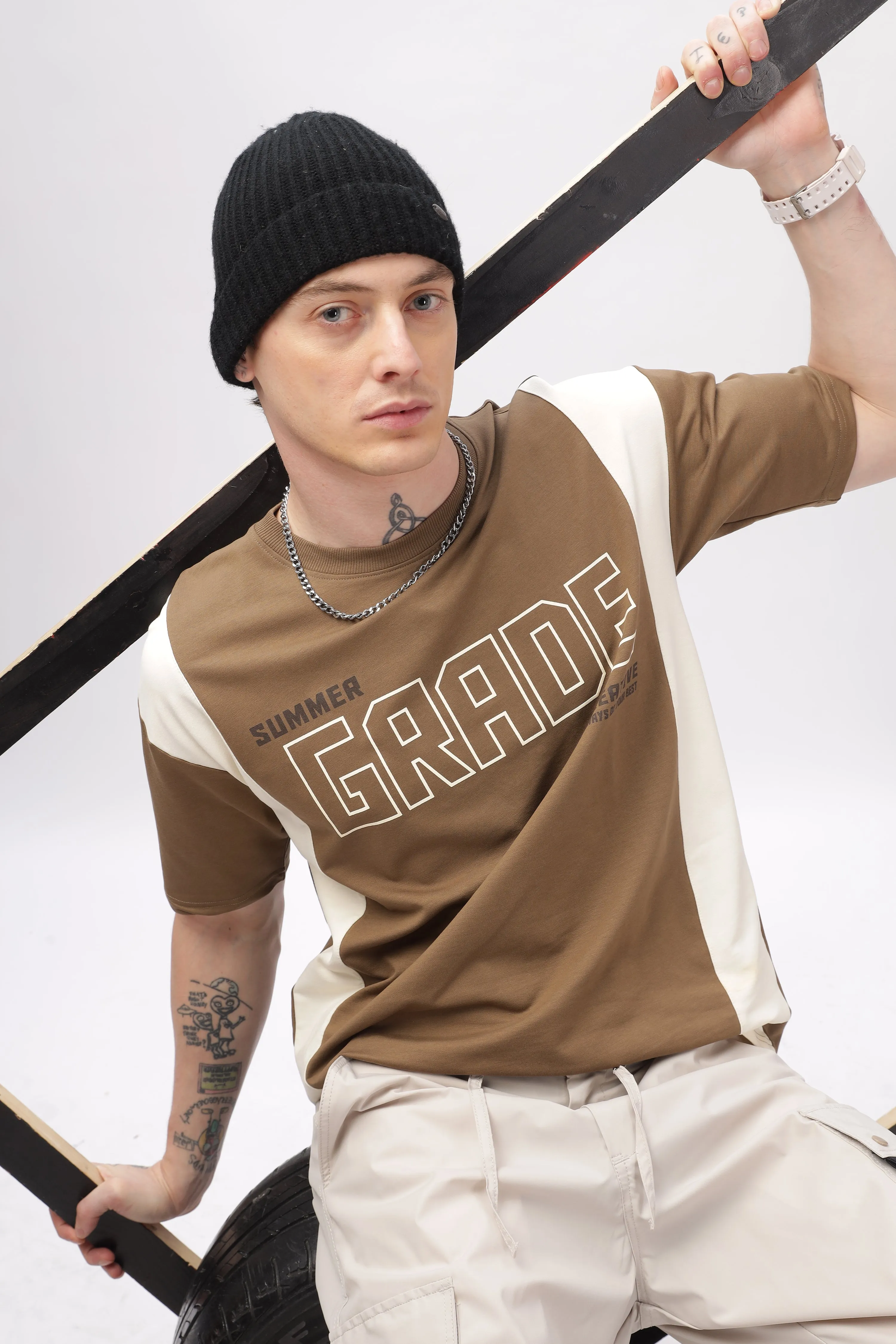 Summer Grade Drop Shoulder Brown T-shirt