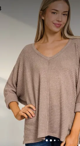 Taupe V-Neck 3/4 Sleeve Sweater