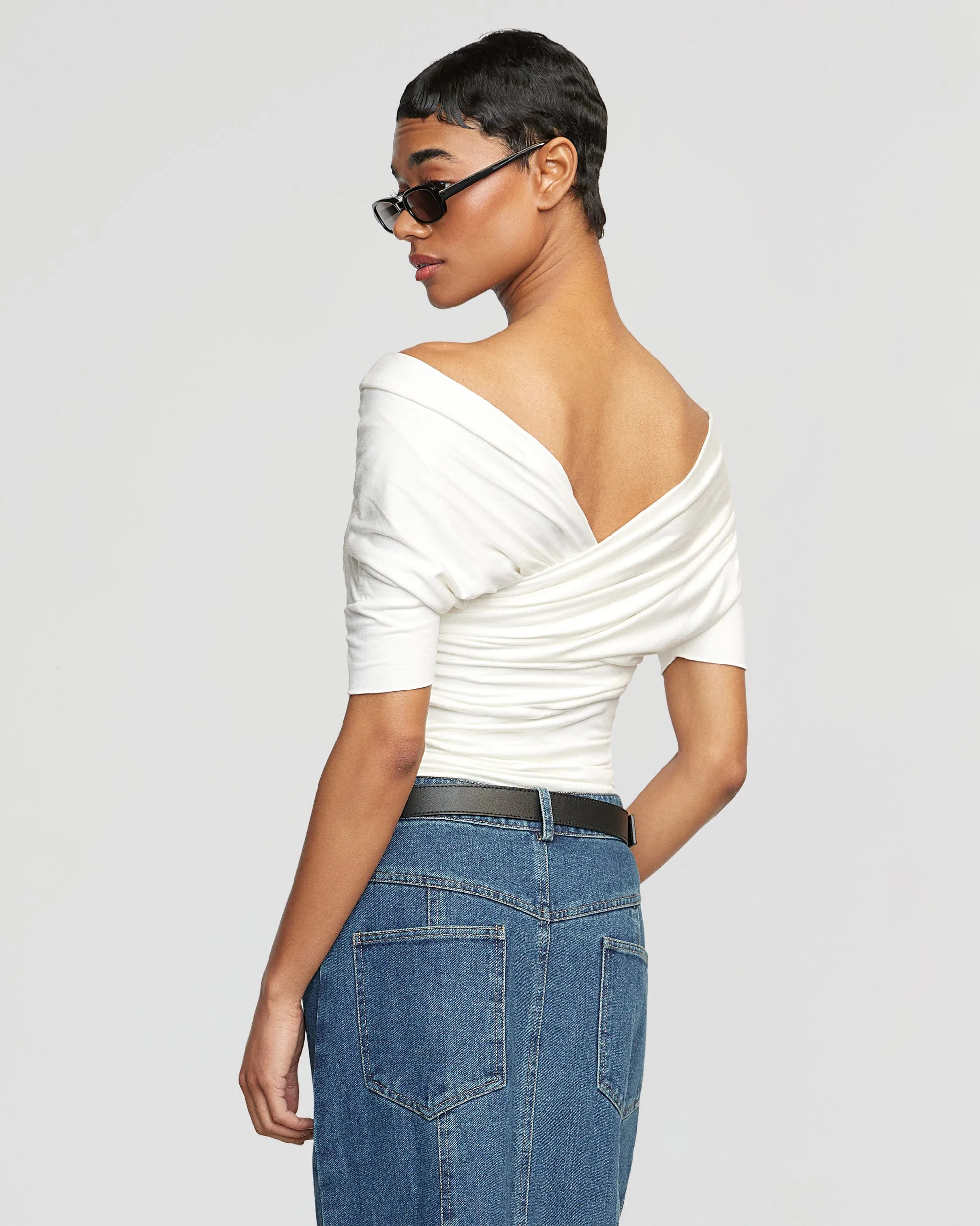 Thalia Ruched Off-Shoulder Tee