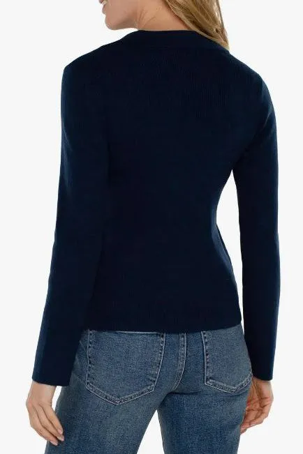 V-Neck Collared Sweater-Dark Navy