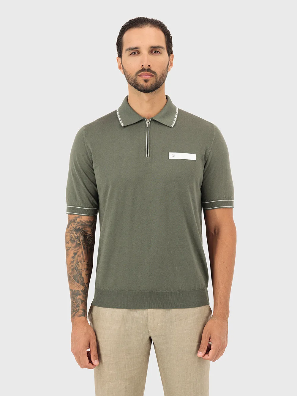 Zipped Polo Shirt with Crocodile Details